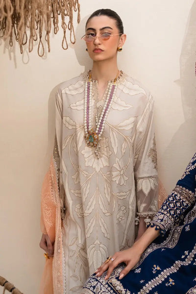 Muzlin By Sana Safinaz Stitched 3 Piece Embroidered Lawn Suit SS23MZ 1B - White - Summer Collection