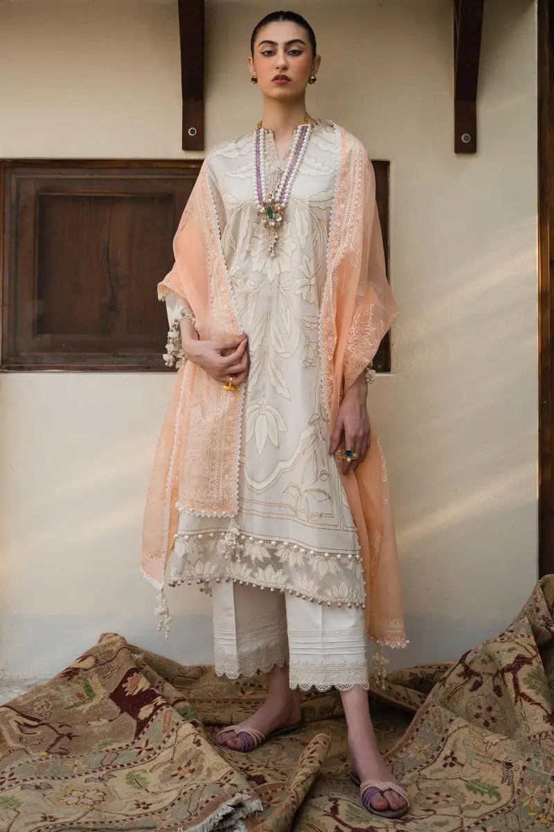 Muzlin By Sana Safinaz Stitched 3 Piece Embroidered Lawn Suit SS23MZ 1B - White - Summer Collection