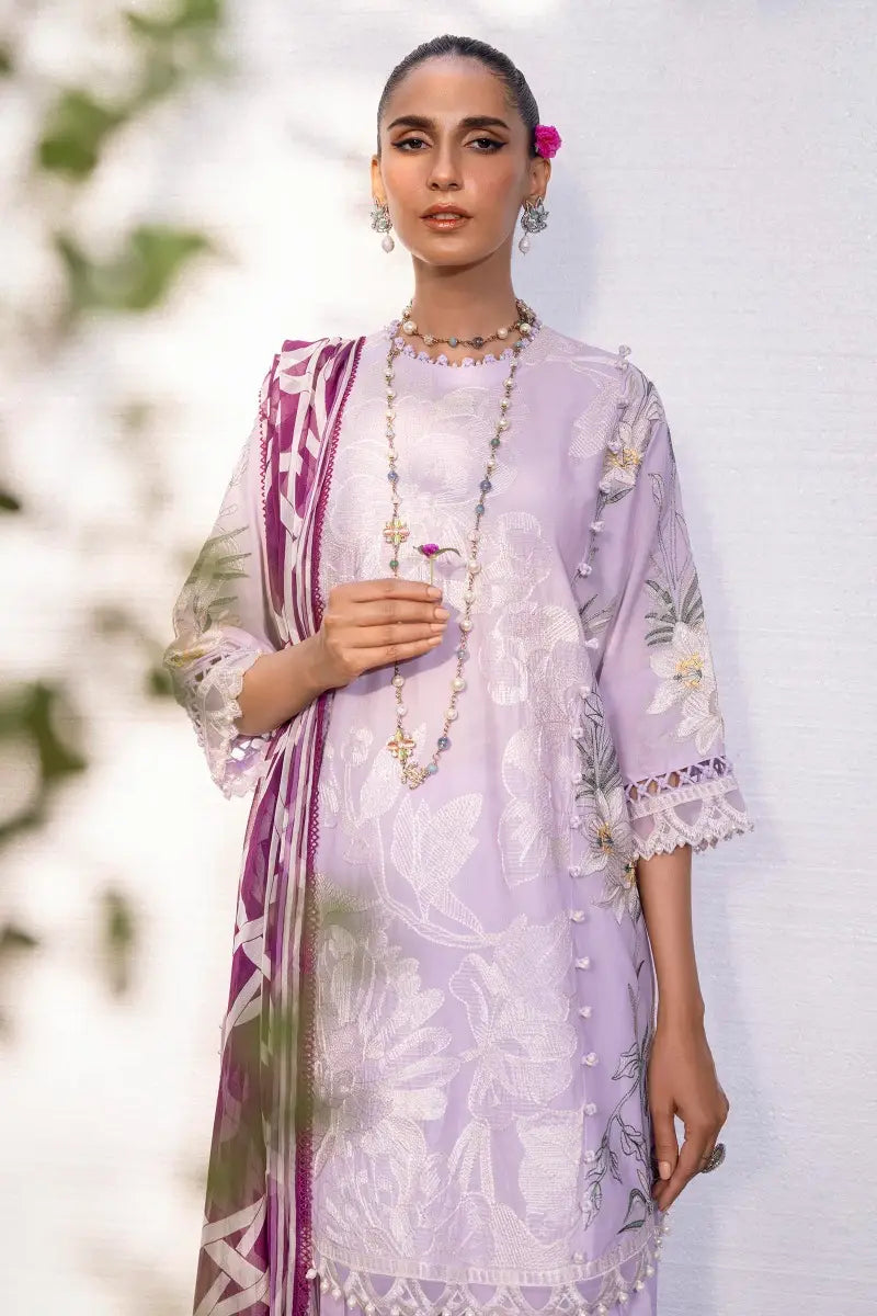 Muzlin By Sana Safinaz Stitched 3 Piece Embroidered Lawn Suit SS23MZ 20A - Purple - Summer Collection