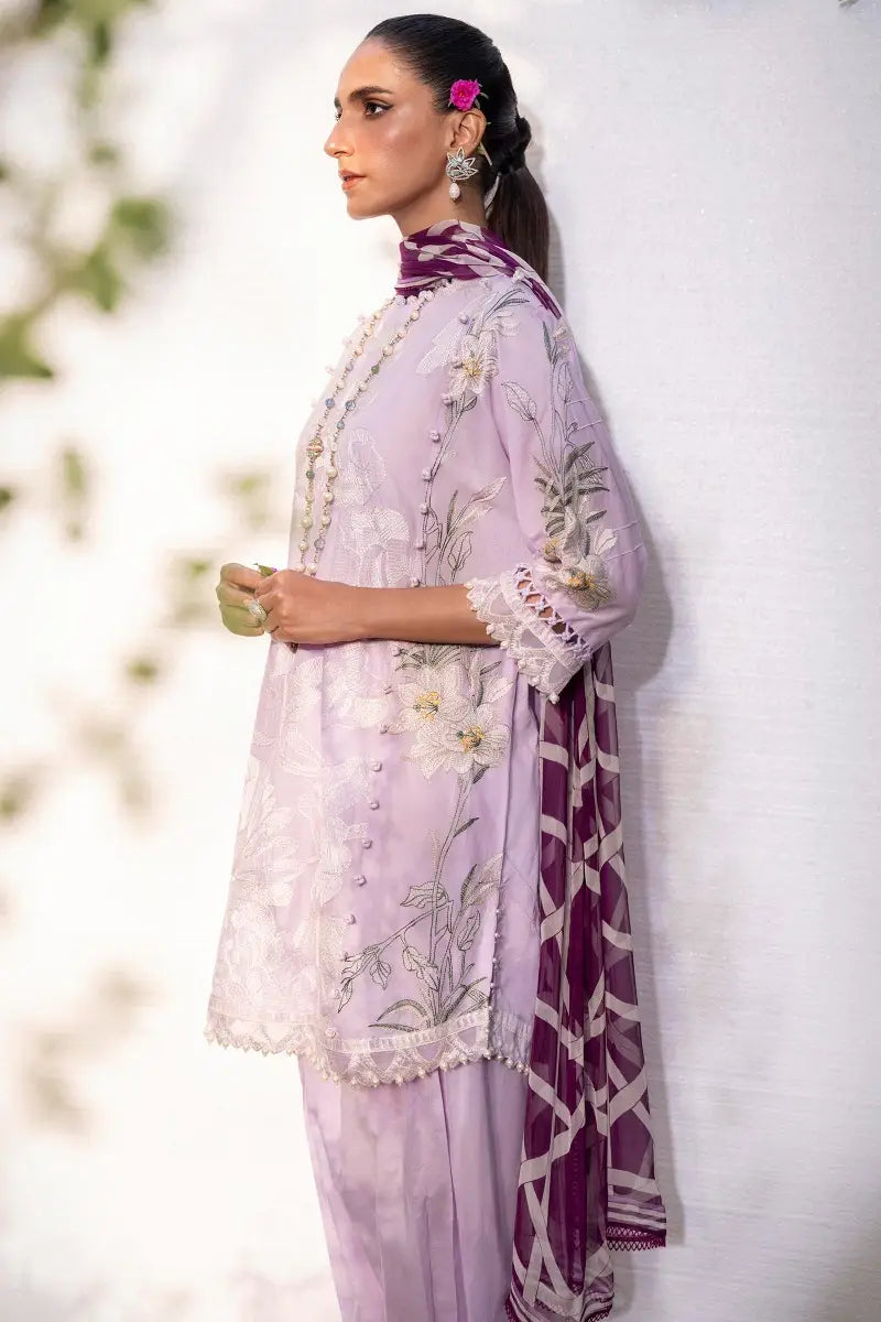 Muzlin By Sana Safinaz Stitched 3 Piece Embroidered Lawn Suit SS23MZ 20A - Purple - Summer Collection