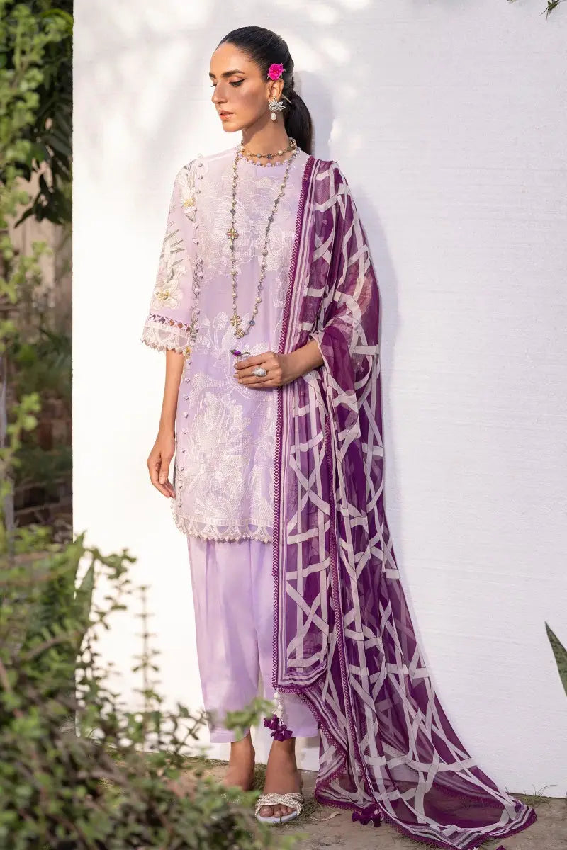 Muzlin By Sana Safinaz Stitched 3 Piece Embroidered Lawn Suit SS23MZ 20A - Purple - Summer Collection