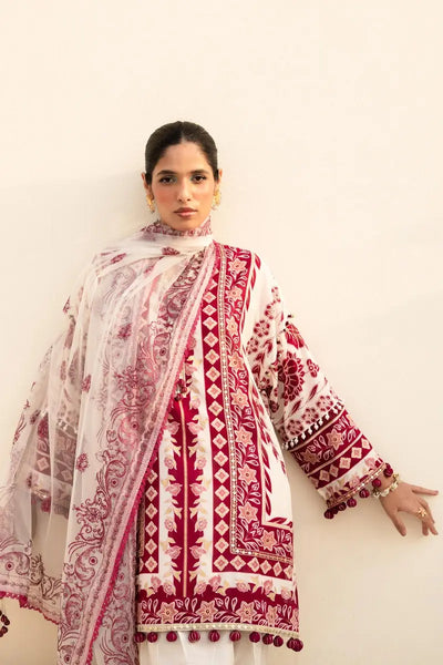 Muzlin By Sana Safinaz Stitched 3 Piece Embroidered Lawn Suit SS23MZ 2A - White - Summer Collection