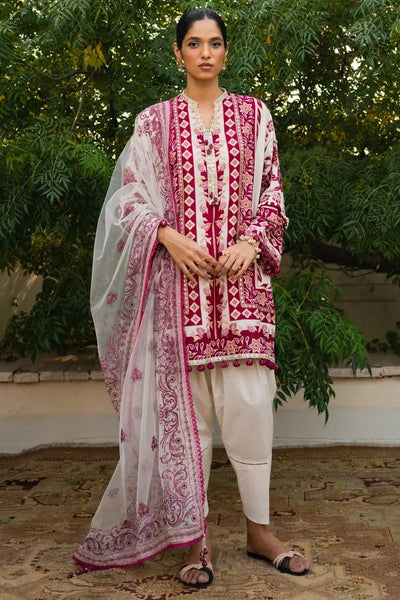 Muzlin By Sana Safinaz Stitched 3 Piece Embroidered Lawn Suit SS23MZ 2A - White - Summer Collection