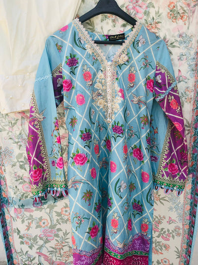 Muzlin By Sana Safinaz Stitched 3 Piece Embroidered Lawn Suit SS23MZ 4A - Blue - Summer Collection