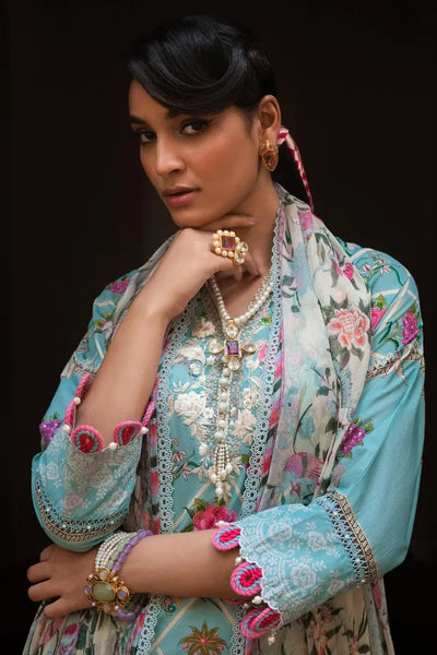 Muzlin By Sana Safinaz Stitched 3 Piece Embroidered Lawn Suit SS23MZ 4A - Blue - Summer Collection