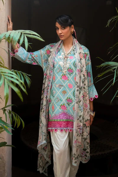 Muzlin By Sana Safinaz Stitched 3 Piece Embroidered Lawn Suit SS23MZ 4A - Blue - Summer Collection