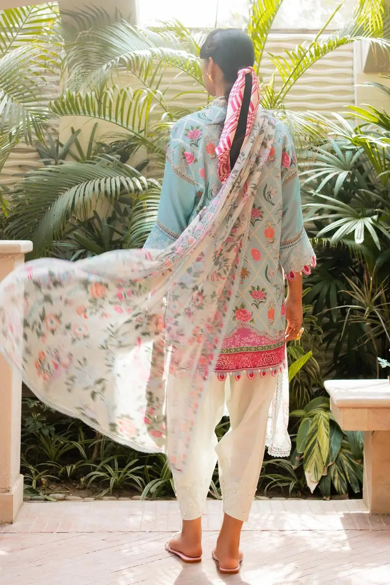 Muzlin By Sana Safinaz Stitched 3 Piece Embroidered Lawn Suit SS23MZ 4A - Blue - Summer Collection