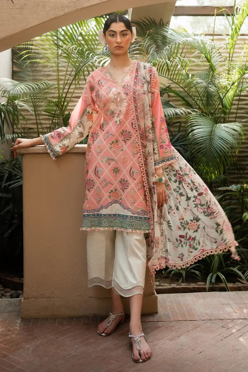 Muzlin By Sana Safinaz Stitched 3 Piece Embroidered Lawn Suit SS23MZ 4B - Pink - Summer Collection