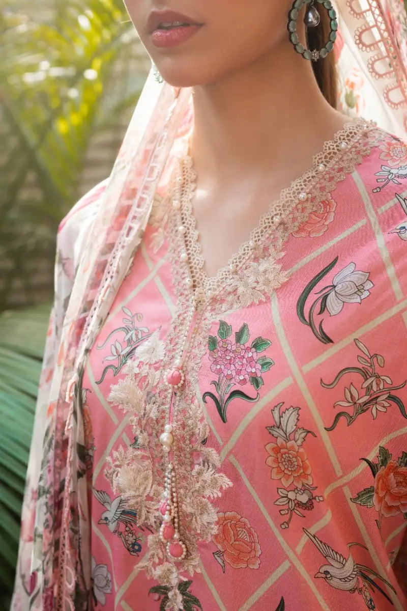 Muzlin By Sana Safinaz Stitched 3 Piece Embroidered Lawn Suit SS23MZ 4B - Pink - Summer Collection