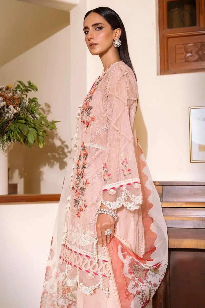 Muzlin By Sana Safinaz Stitched 3 Piece Embroidered Lawn Suit SS23MZ 6B - Pink - Summer Collection