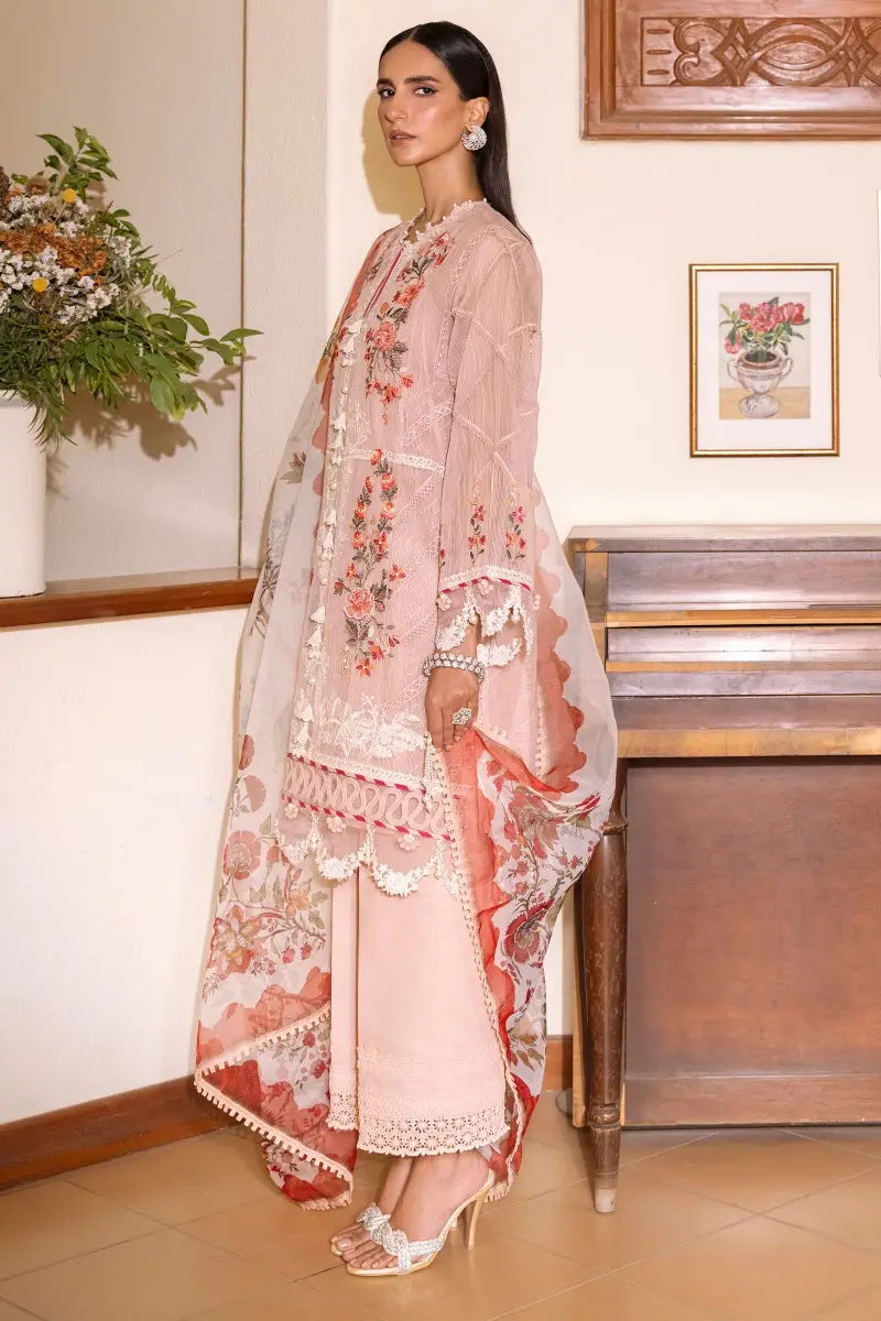 Muzlin By Sana Safinaz Stitched 3 Piece Embroidered Lawn Suit SS23MZ 6B - Pink - Summer Collection