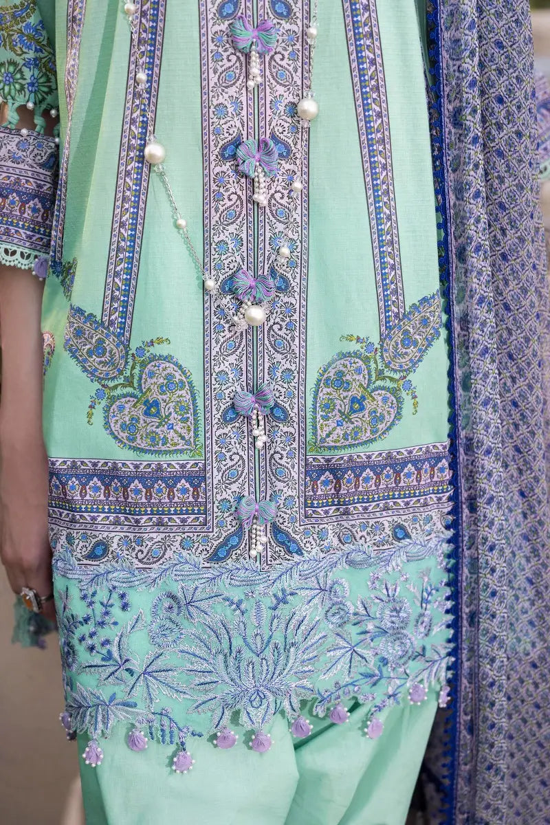 Muzlin By Sana Safinaz Stitched 3 Piece Embroidered Lawn Suit SS23MZ 9A - Green - Summer Collection