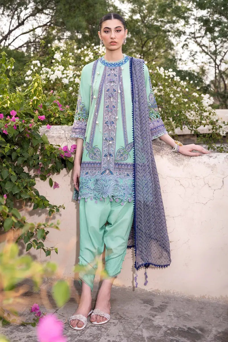 Muzlin By Sana Safinaz Stitched 3 Piece Embroidered Lawn Suit SS23MZ 9A - Green - Summer Collection