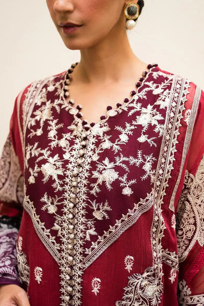 Muzlin By Sana Safinaz Stitched 3 Piece Embroidered Woven Suit SS23MZ 3A - Red - Summer Collection