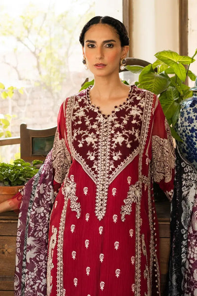 Muzlin By Sana Safinaz Stitched 3 Piece Embroidered Woven Suit SS23MZ 3A - Red - Summer Collection