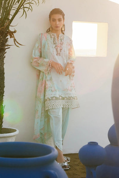 Muzlin Lawn By Sana Safinaz Stitched 3 Piece Embroidered Lawn Suit M241-004A-3CI - Blue - Summer Collection