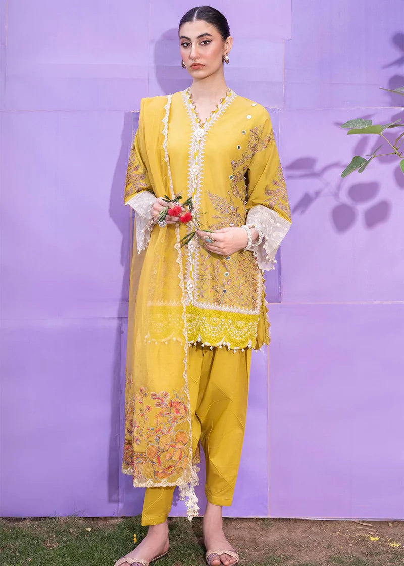 Muzlin By Sana Safinaz Stitched 3 Piece Embroidered Lawn Suit SS23MZ 18A - Yellow - Summer Collection