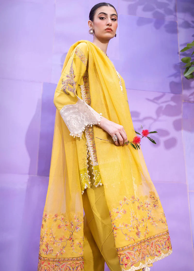 Muzlin By Sana Safinaz Stitched 3 Piece Embroidered Lawn Suit SS23MZ 18A - Yellow - Summer Collection