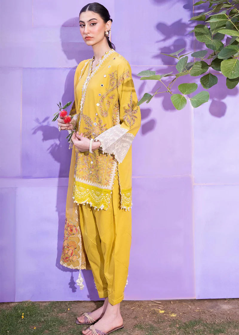 Muzlin By Sana Safinaz Stitched 3 Piece Embroidered Lawn Suit SS23MZ 18A - Yellow - Summer Collection