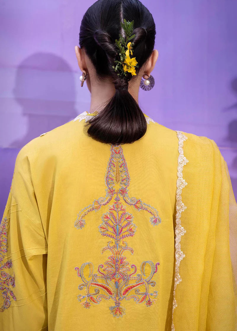 Muzlin By Sana Safinaz Stitched 3 Piece Embroidered Lawn Suit SS23MZ 18A - Yellow - Summer Collection