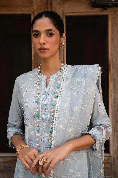 Muzlin By Sana Safinaz Stitched 3 Piece Embroidered Lawn Suit SS23MZ 7A - Grey - Summer Collection