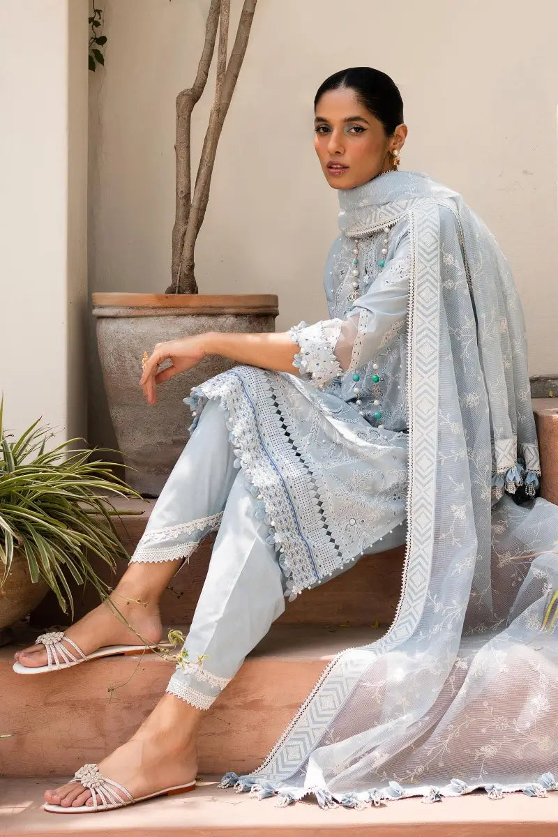 Muzlin By Sana Safinaz Stitched 3 Piece Embroidered Lawn Suit SS23MZ 7A - Grey - Summer Collection