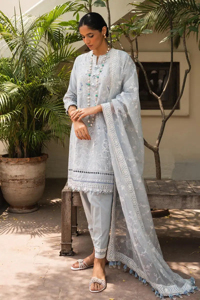 Muzlin By Sana Safinaz Stitched 3 Piece Embroidered Lawn Suit SS23MZ 7A - Grey - Summer Collection