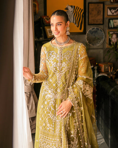 Nira by Faiza Saqlain Unstitched 3 Piece Embroidered Net Suit NFQ23 NFQ-Rozhin - Luxury Wedding Collection