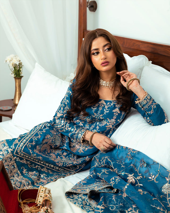 Nira by Faiza Saqlain Unstitched 3 Piece Embroidered Silk Suit NFQ23 NFQ-Ariya - Luxury Wedding Collection