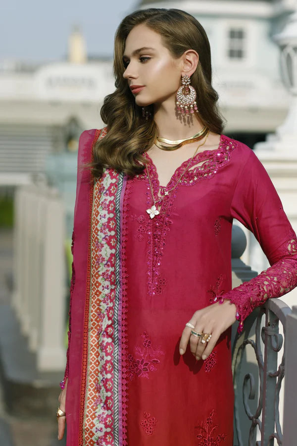 Noor By Saadia Asad Unstitched 3 Piece Embroidered Lawn Suit - D4-Rosa - Summer Eid Collection D & M COLLECTION AND NIZAMI JEWELRY