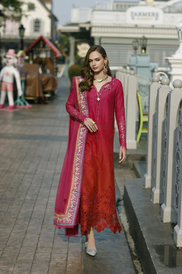 Noor By Saadia Asad Unstitched 3 Piece Embroidered Lawn Suit - D4-Rosa - Summer Eid Collection D & M COLLECTION AND NIZAMI JEWELRY