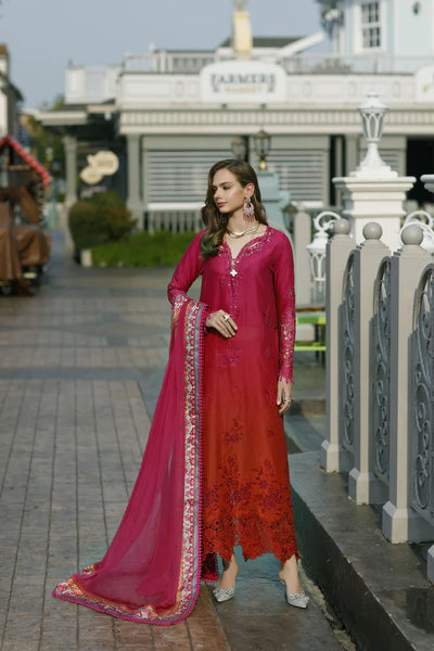 Noor By Saadia Asad Unstitched 3 Piece Embroidered Lawn Suit - D4-Rosa - Summer Eid Collection D & M COLLECTION AND NIZAMI JEWELRY