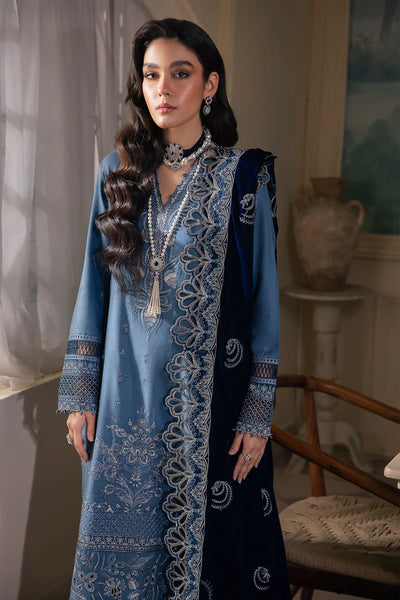 Nureh Unstitched 3 Piece Embroidered Leather Peach Suit NU23LV NE-69 - OCEAN BLUE - Winter Collection