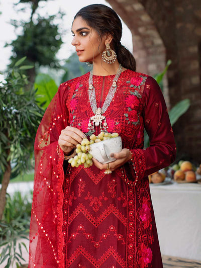 RajBari Unstitched 3 Piece Embroidered Cotton Silk Suit RB22 5A - Luxury Collection