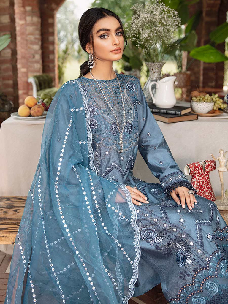 RajBari Unstitched 3 Piece Embroidered Cotton Silk Suit RB22 5B - Luxury Collection