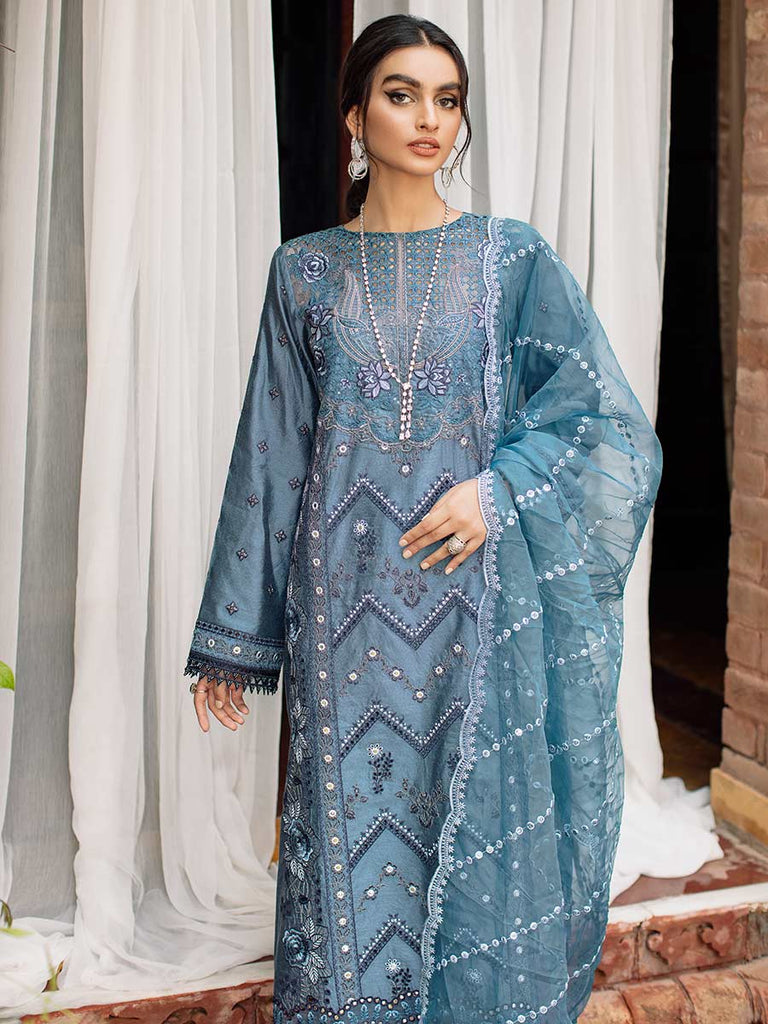 RajBari Unstitched 3 Piece Embroidered Cotton Silk Suit RB22 5B - Luxury Collection