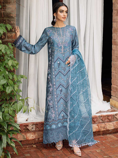 RajBari Unstitched 3 Piece Embroidered Cotton Silk Suit RB22 5B - Luxury Collection