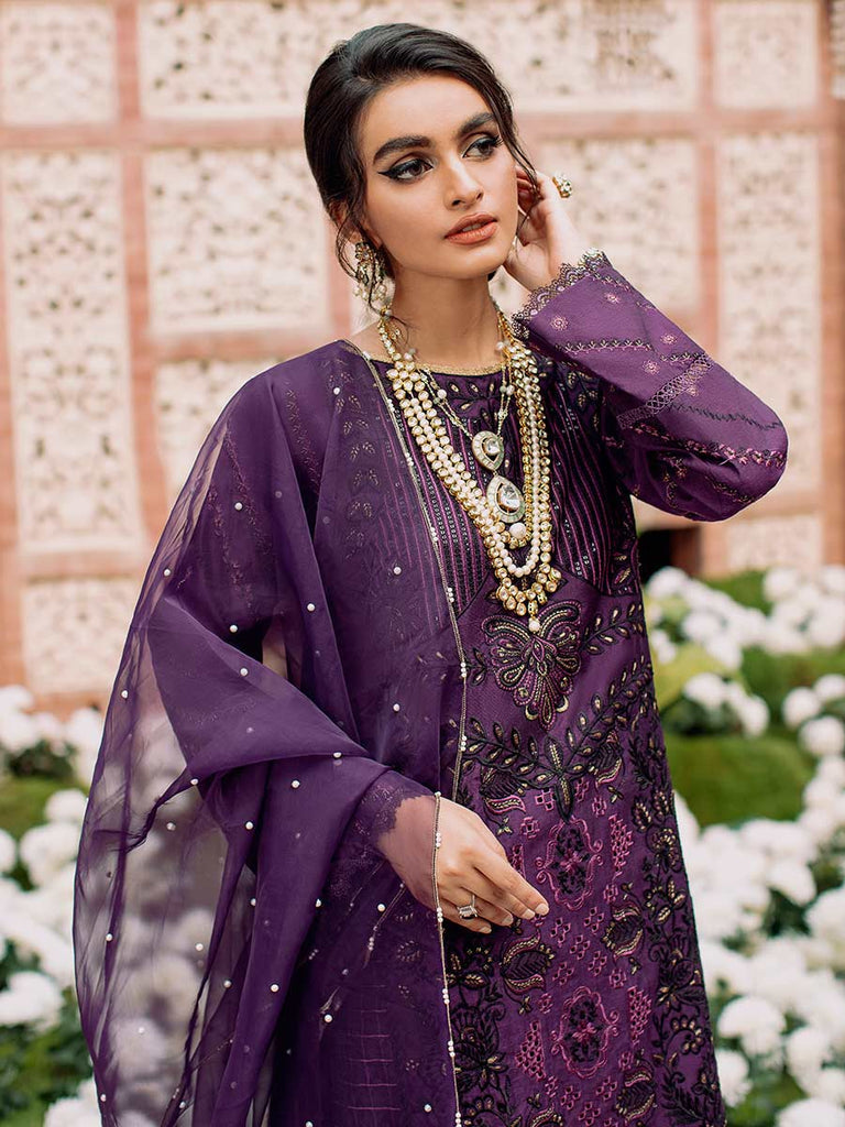 RajBari Unstitched 3 Piece Embroidered Cotton Silk Suit RB22 6A - Luxury Collection