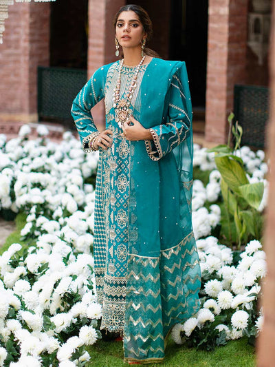 RajBari Unstitched 3 Piece Embroidered Cotton Silk Suit RB22 6B - Luxury Collection