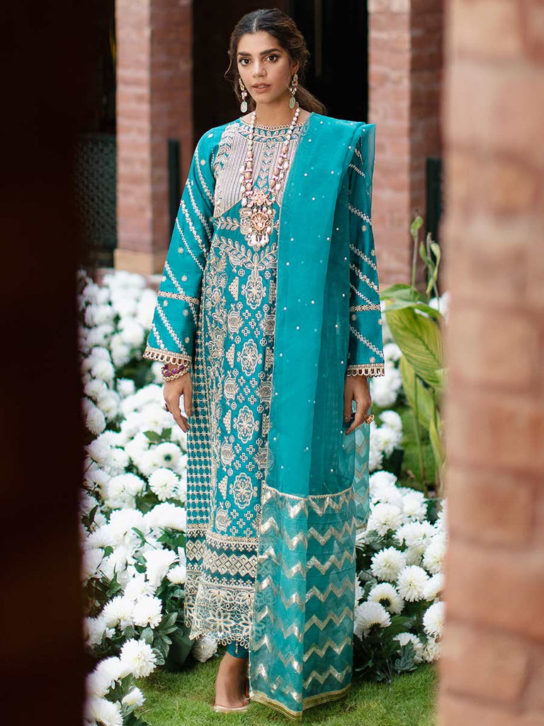 RajBari Unstitched 3 Piece Embroidered Cotton Silk Suit RB22 6B - Luxury Collection