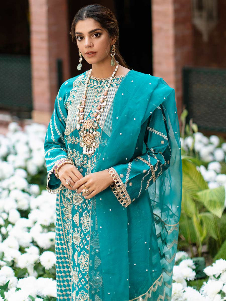 RajBari Unstitched 3 Piece Embroidered Cotton Silk Suit RB22 6B - Luxury Collection