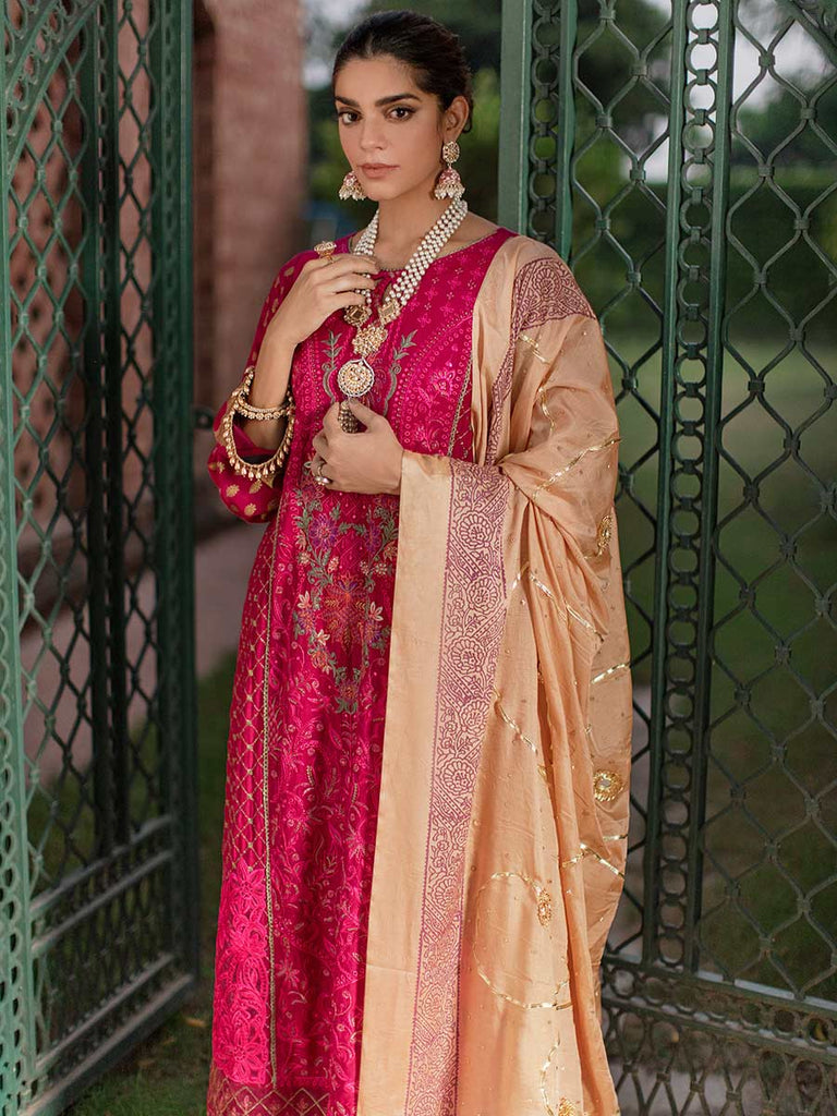 RajBari Unstitched 3 Piece Embroidered Viscose Silk Suit RB22 2A - Luxury Collection