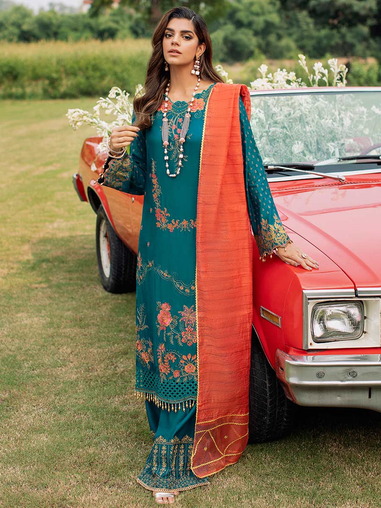 RajBari Unstitched 3 Piece Embroidered Viscose Silk Suit RB22 3A - Luxury Collection