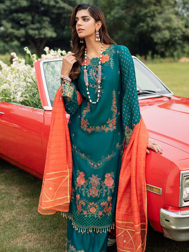 RajBari Unstitched 3 Piece Embroidered Viscose Silk Suit RB22 3A - Luxury Collection