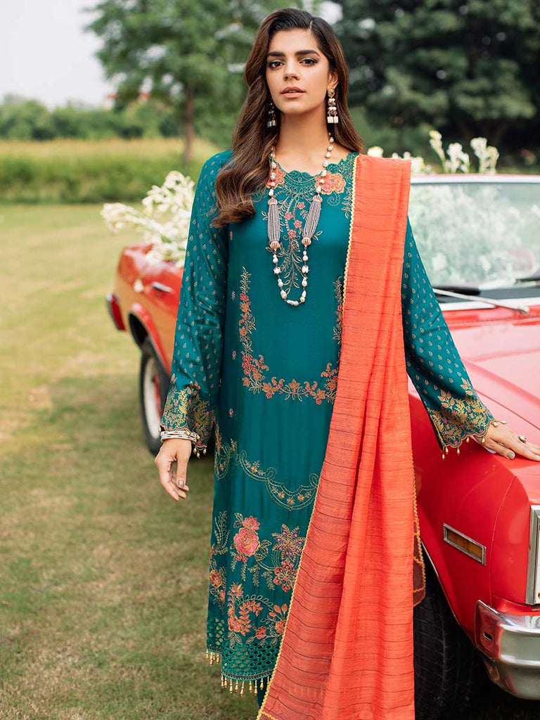 RajBari Unstitched 3 Piece Embroidered Viscose Silk Suit RB22 3A - Luxury Collection