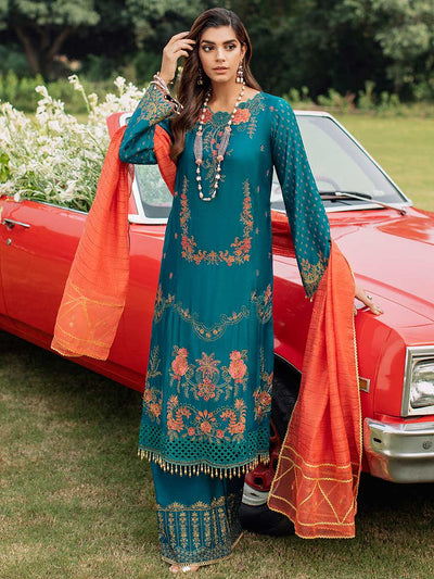 RajBari Unstitched 3 Piece Embroidered Viscose Silk Suit RB22 3A - Luxury Collection