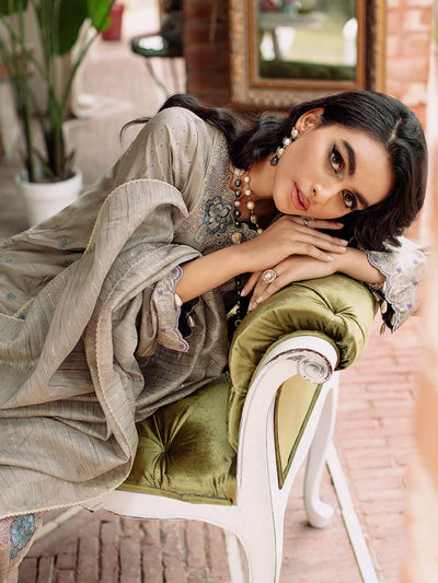 RajBari Unstitched 3 Piece Embroidered Viscose Silk Suit RB22 3B - Luxury Collection