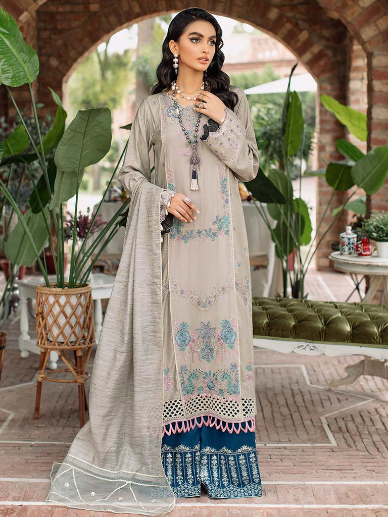 RajBari Unstitched 3 Piece Embroidered Viscose Silk Suit RB22 3B - Luxury Collection