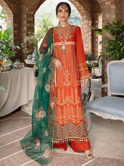 RajBari Unstitched 3 Piece Embroidered Viscose Silk Suit RB22 4A - Luxury Collection