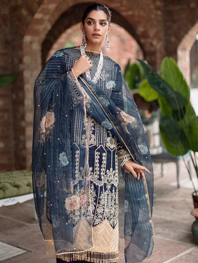 RajBari Unstitched 3 Piece Embroidered Viscose Silk Suit RB22 4B - Luxury Collection